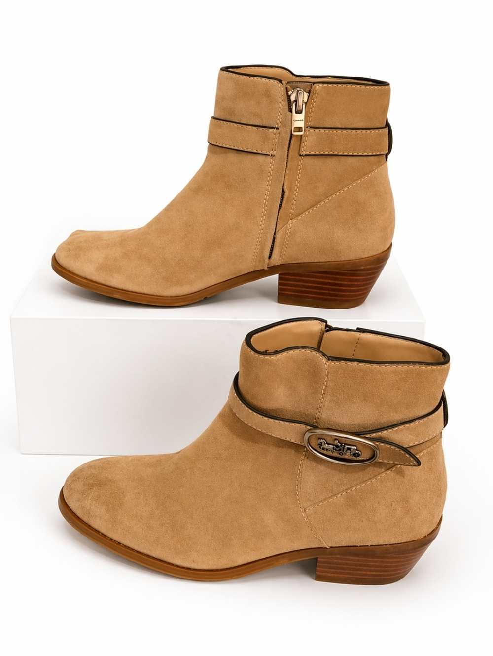 Coach Dylan Oat Suede Block Heel Ankle Women's Boots Size 5.5B $195 MSRP